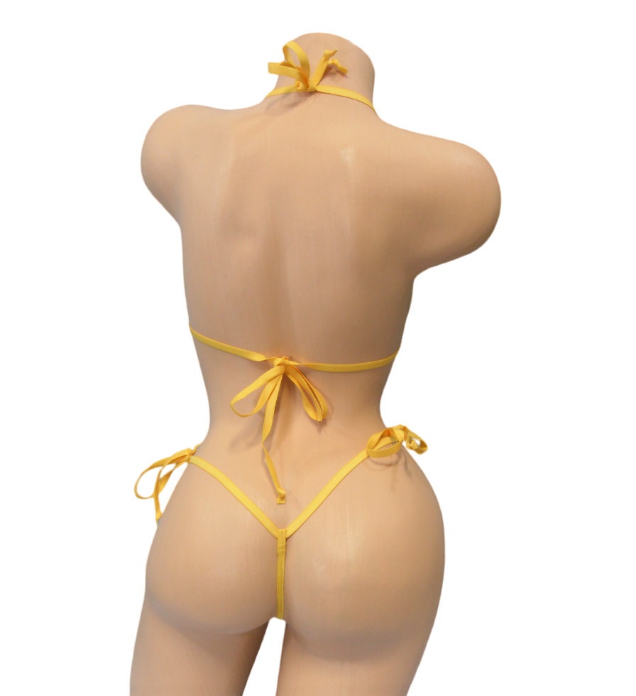 Mini Micro Bikini- Choice of G-String- Cheetah trimmed in Gold with a Rhinestone S/M - Image 6