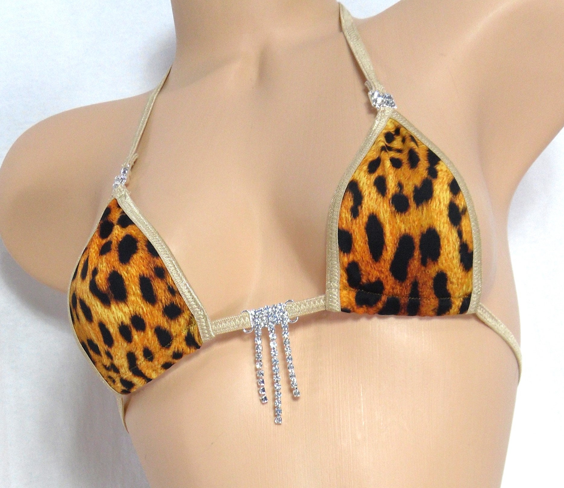 Micro Bikini w/ RHINESTONES! Cheetah print with nude trim S/M - Image 6
