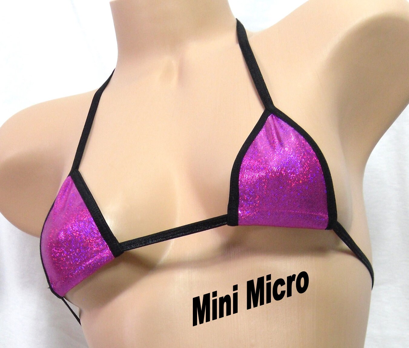 Micro Scrunch Butt w/Choice of Top-Fuchsia Holographic Mystique-Neon Yellow Trim-S/M - Image 5