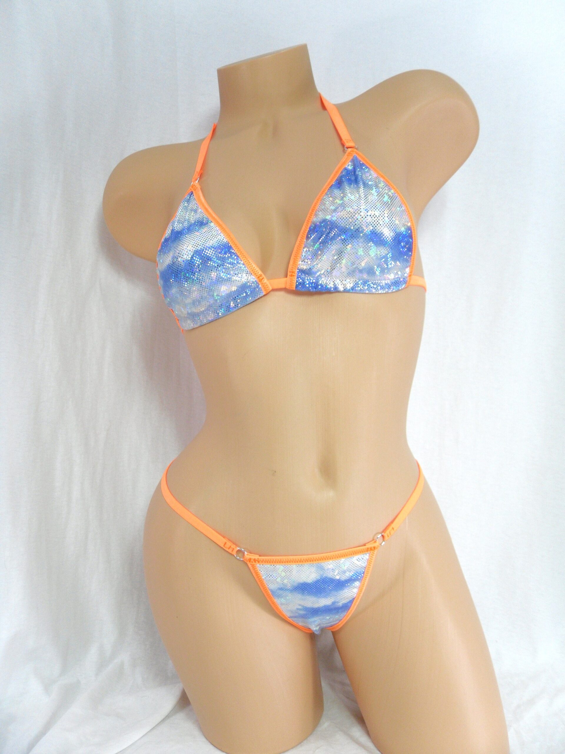 Y-Back Thong with Princess Top- Cloud Holographic-Choice of Trim and Rhinestones-S/M - Image 6