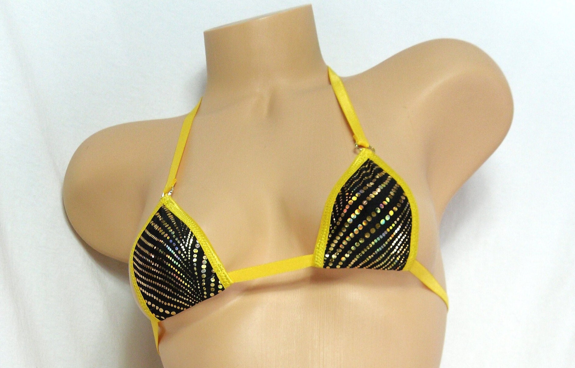 Mini Micro Bikini-CHOICE of G-String-Gold Foil Dots on Black and Trimmed in Gold S/M - Image 6
