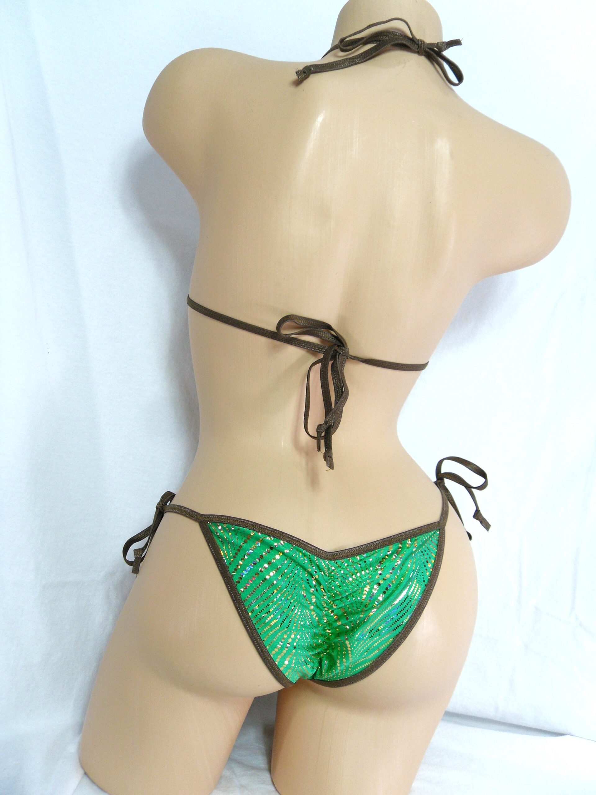 Micro Scrunch butt Bikini gold foil on green w/ adj.top & side tie Bottom S/M - Image 5