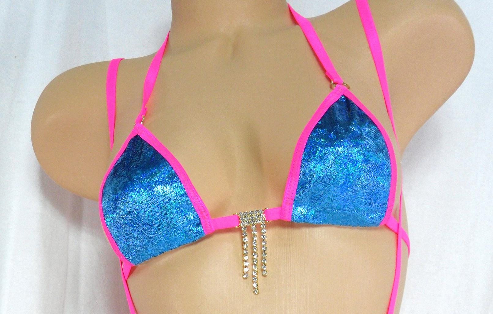 Micro Slingshot G-String Combo- Blue Mystique Velvet- S/M - Image 6