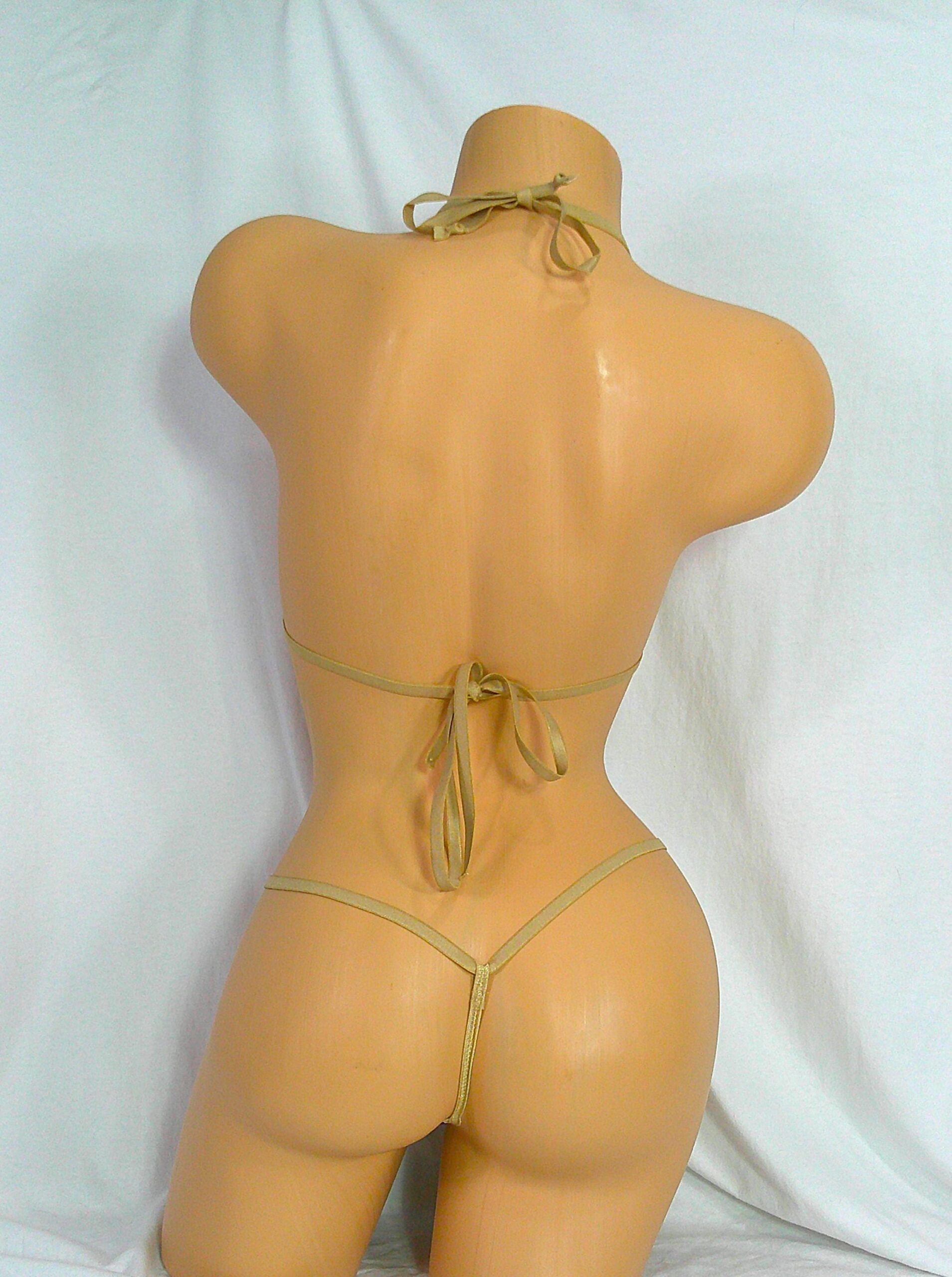 Micro Bikini w/Choice of Comfort Fit G-String-Turquoise and Silver Foil on Purple Mesh-Rhinestone-Nude/Tan Trim-S/M - Image 6