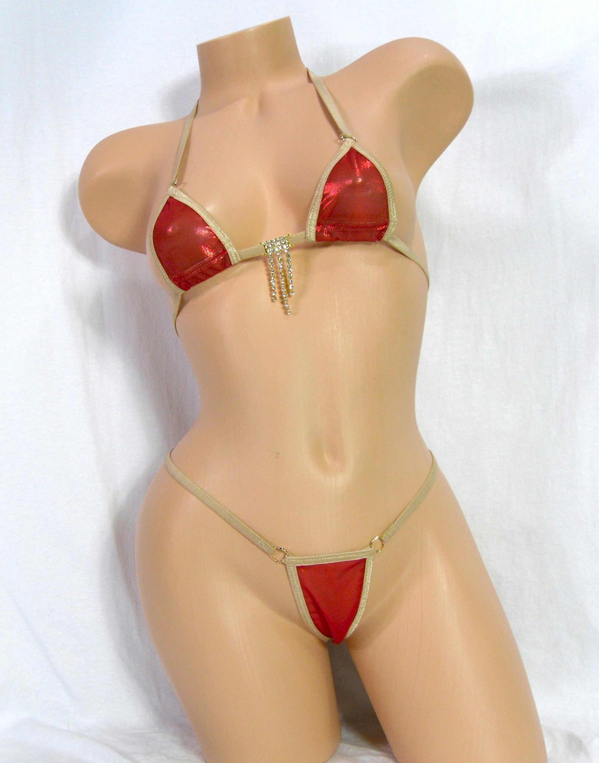 Mini Micro Bikini w/Choice of Comfort Fit G-String-Metallic Mesh w/Nude Trim-S/M - Image 5