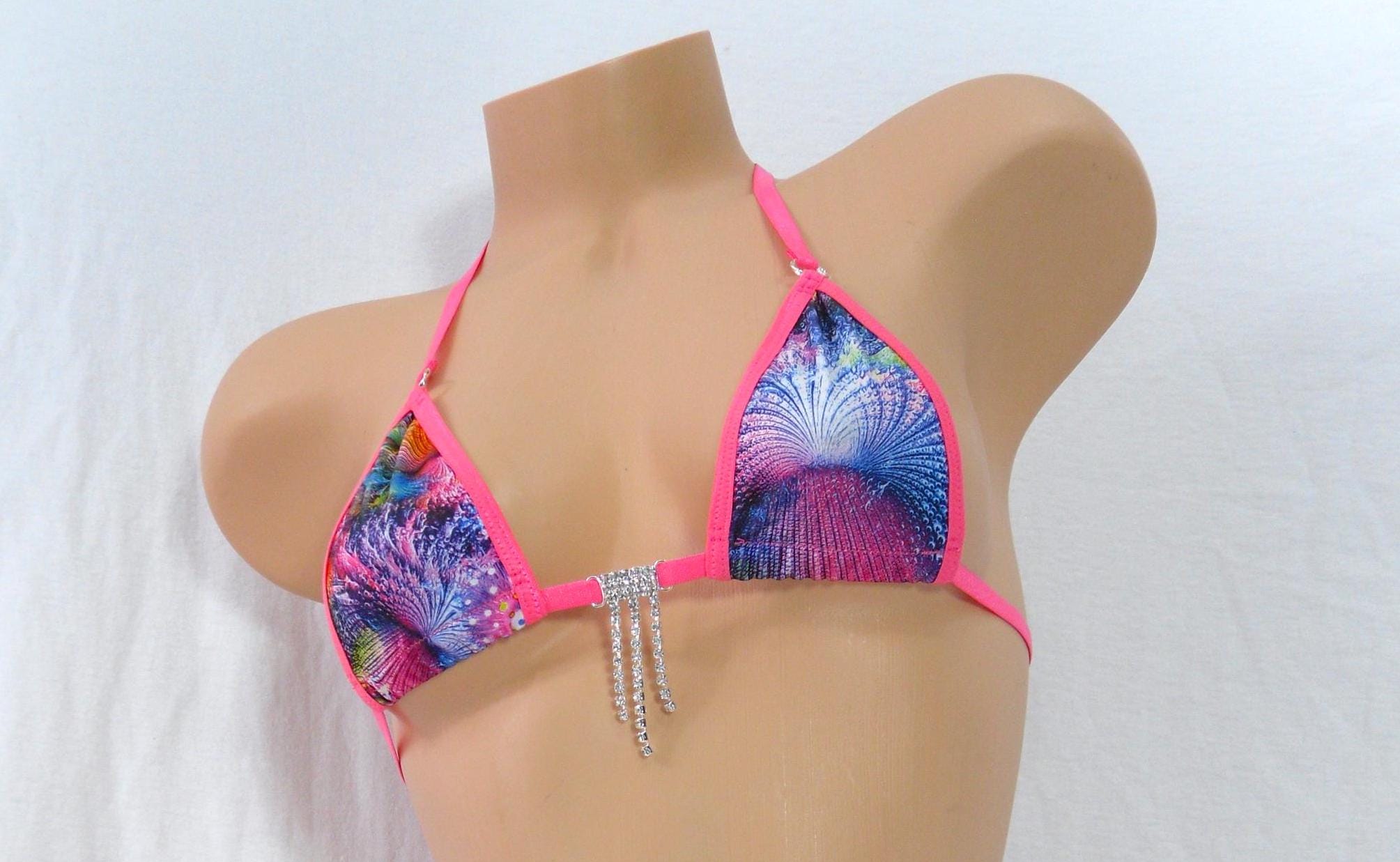 Multi-Colored Sci-fi Coral Inspired Print trimmed in Pink-Micro Bikini- With Choice of G-String Bottom- S/M - Image 6