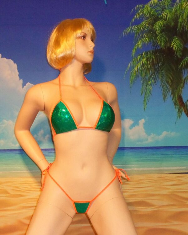 side tie g-string bikini w/standard top Green Holographic S/M USA made