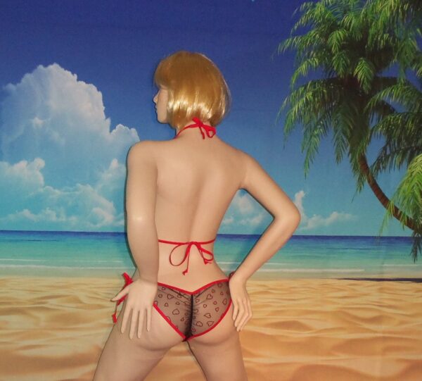 Micro Scrunch butt Bikini flocked red hearts on mesh see thru w/ adj.top S/M - Image 8