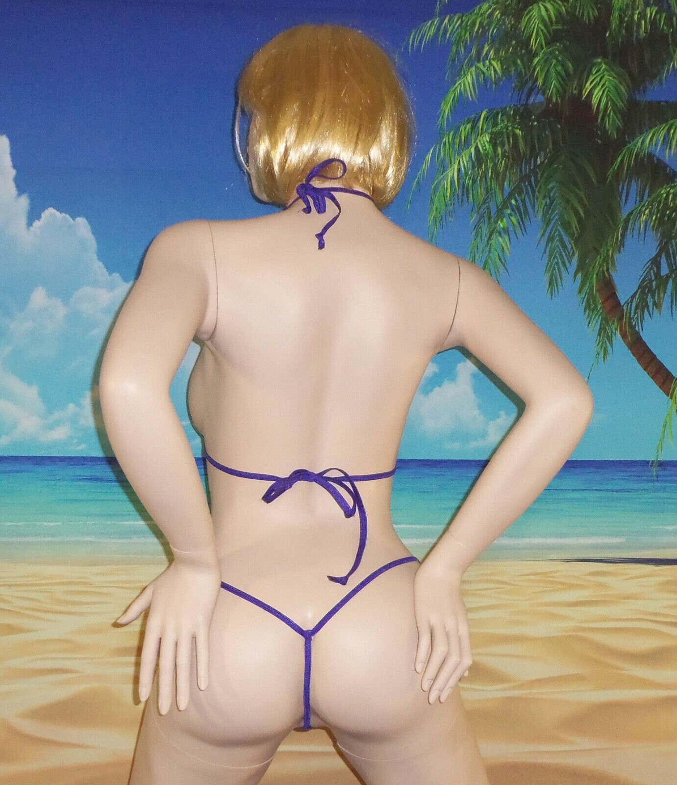 Micro G-String Bikini-Hot Pink and Silver Stripe Mystique-Purple Trim- S/M - Image 3