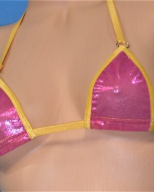 Micro G-string Bikini- Fuchsia Metallic Mesh trimmed in Gold S/M