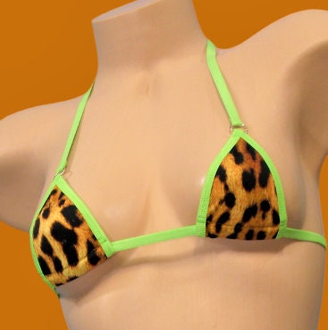 Mini Micro Slingshot Bikini- Cheetah-trimmed with Green- S/M - Image 3