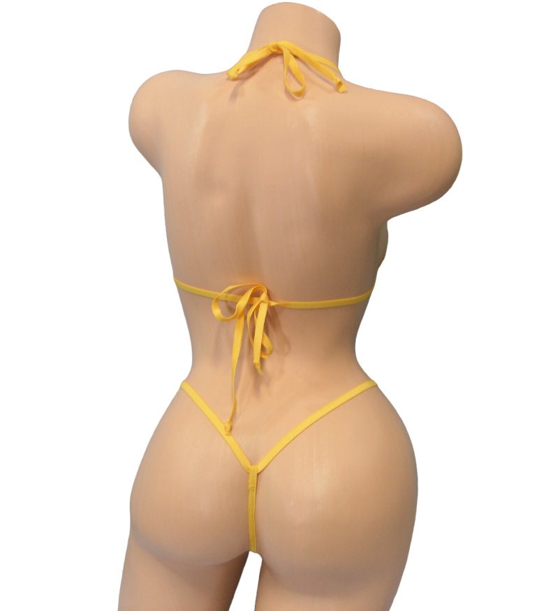 Mini Micro Bikini- Choice of G-String- Cheetah trimmed in Gold with a Rhinestone S/M - Image 5