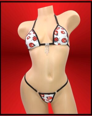 Micro Bikini- G-String- Ladybugs on White-Black Trim-S/M
