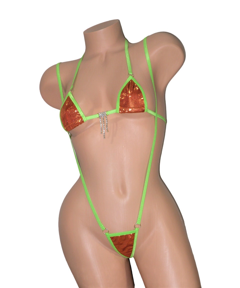 Mini Micro Slingshot-Choice of Bottom-Burnt Orange Mystique-Green Trim- S/M - Image 3