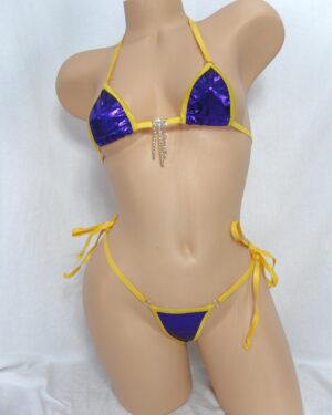 Mini Micro G-String Bikini-Choice of Bottom-Purple Mystique trimmed in Gold with a Rhinestones- S/M