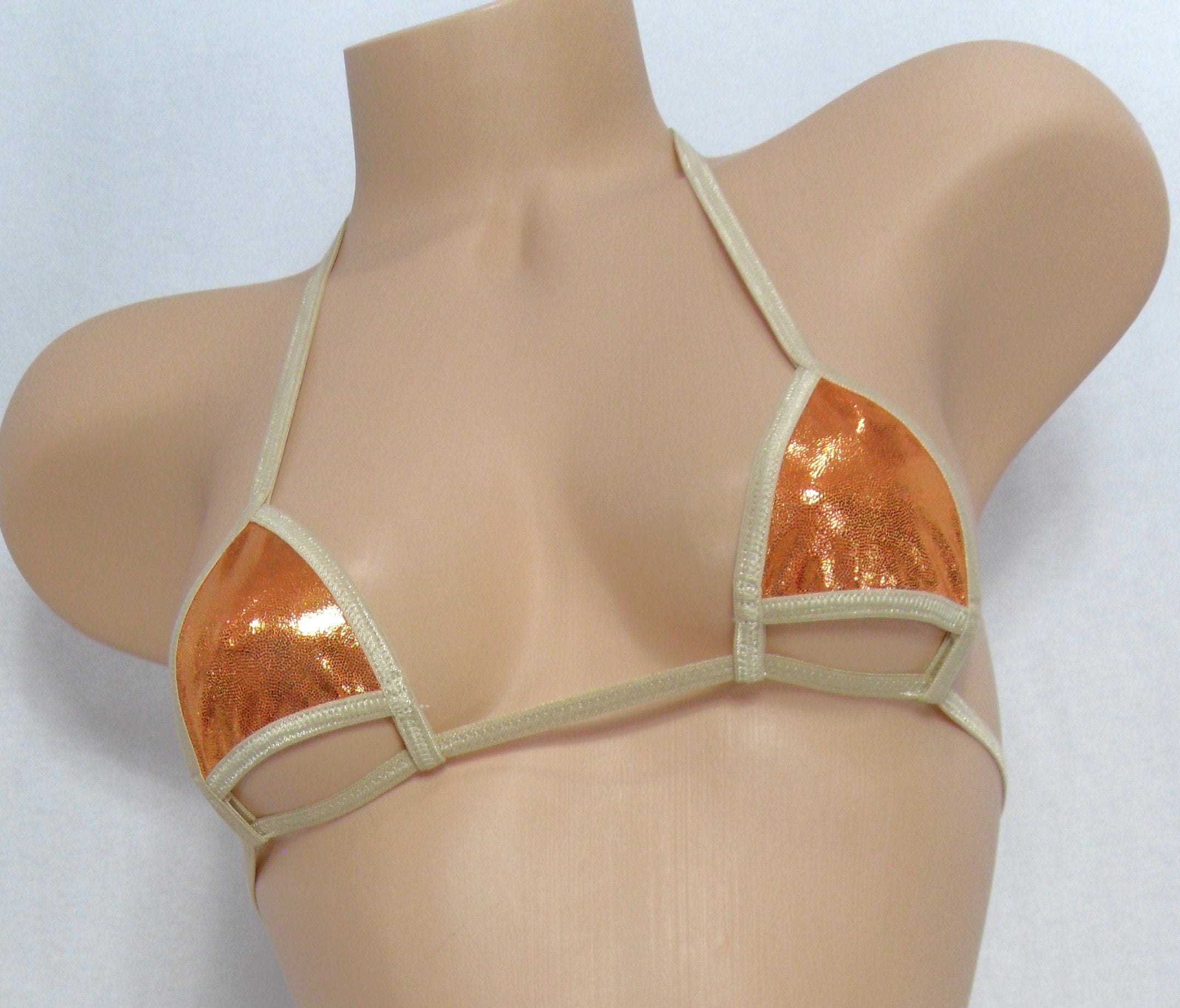 Peak a Boo Bikini-Choice of bottoms-Burnt Orange Mystique trimmed in Tan trim- S/M