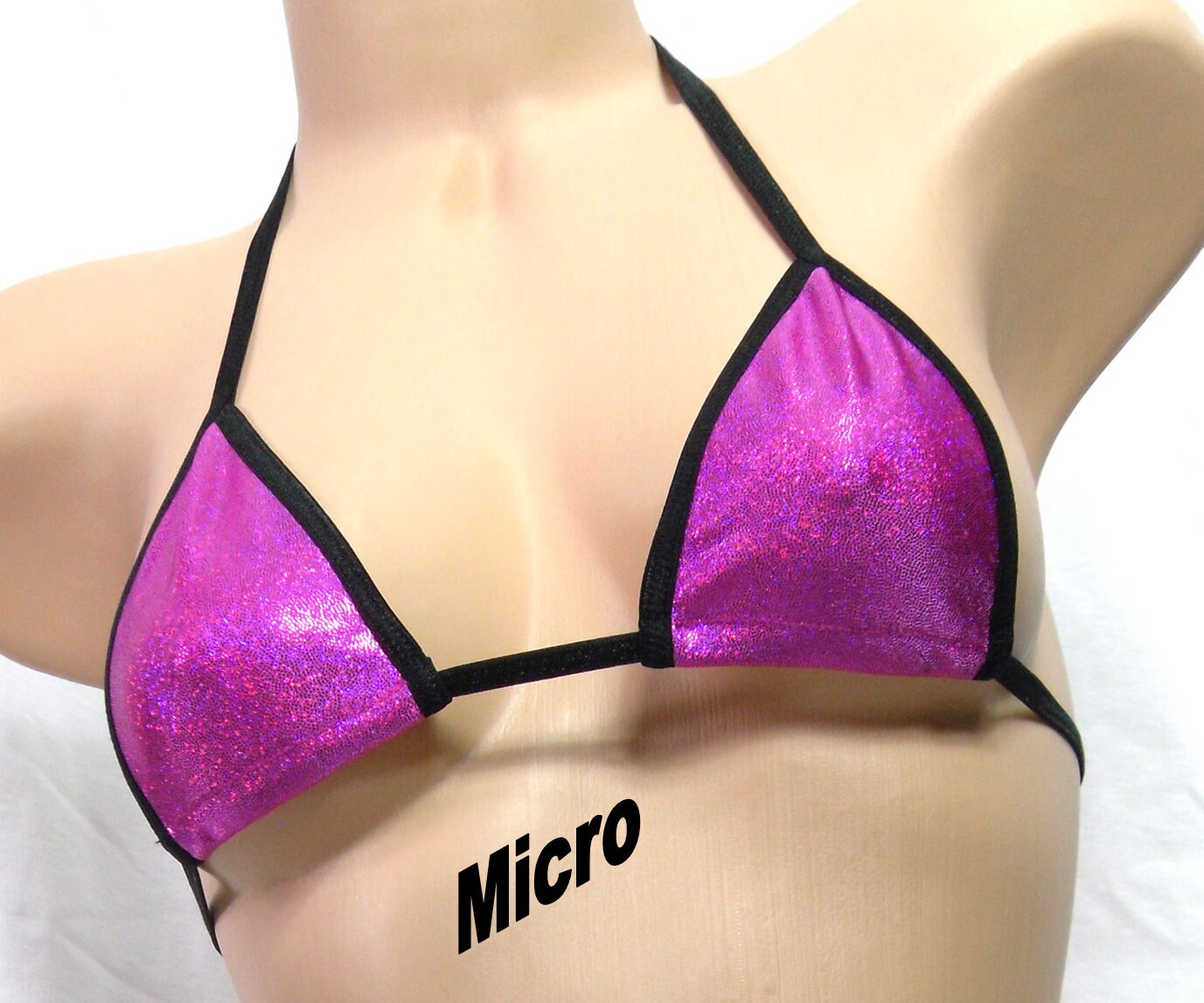 Micro Scrunch Butt w/Choice of Top-Fuchsia Holographic Mystique-Neon Yellow Trim-S/M - Image 4