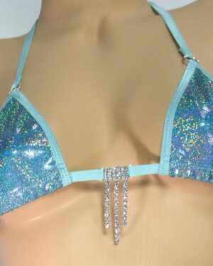 Micro G-String Bikini-Jade Holographic Mystique-Turquoise Trim w/Rhinestones- S/M
