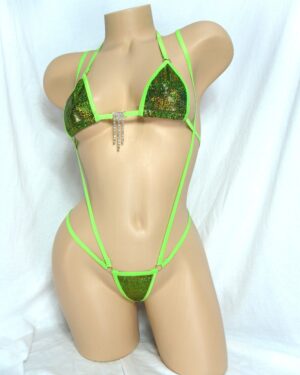 Micro Slingshot G-String Combo- Olive Green Holographic Mystique- Green Trim- S/M