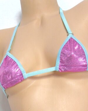 Mini Micro Bikini-CHOICE of Bottom-Dusty Pink Mystique trimmed in Turquoise-S/M
