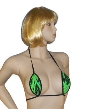 Micro Tear Drop G-String Bikini-Metallic Green Lightning-Black Trim-S/M