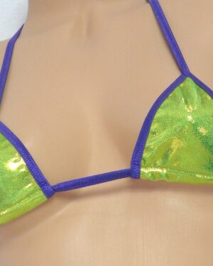 Mini Micro Bikini-CHOICE of Bottom-Chartreuse Mystique Spandex-Purple Trim- S/M