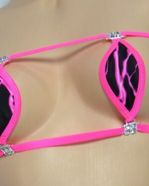 Mini Teardrop Bandeau G-String Bikini with RHINESTONES! Hot Pink Lightning S/M