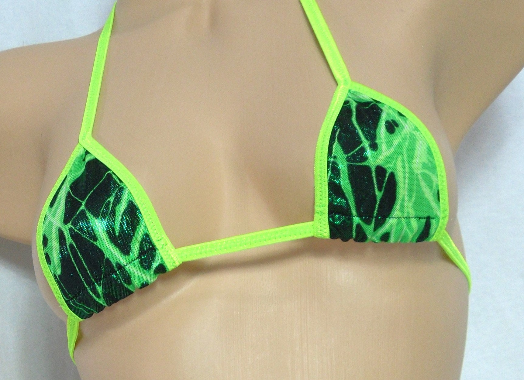 Mini Micro G-String-Metallic Green Lightning-Neon Green Trim-S/M - Image 4