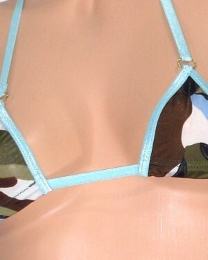 Mini Micro Bikini w/ CHOICE of G-string- Camo w/Brown Green & Blue trimmed in Turquoise -S/M