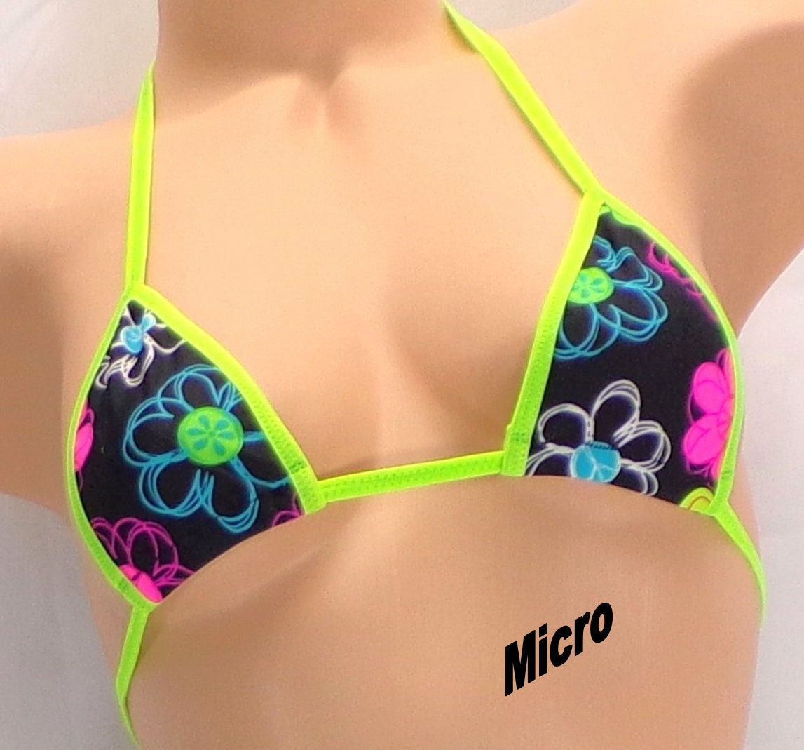 Micro Scrunch Butt w/Choice of Top-Wild Neon Daisies- Neon Green Trim-S/M - Image 4