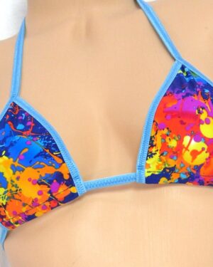 Micro Side Tie G-String Bikini- Blue Paint Splatter with Island Blue trim S/M