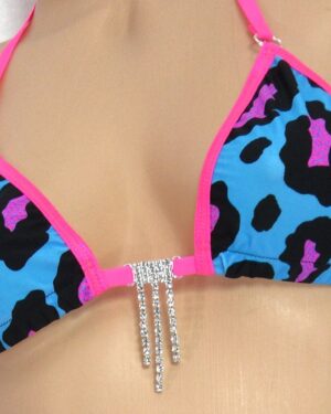 Princess G-String Bikini- Blue and Pink Animal Print-Hot Pink Trim and a Rhinestones