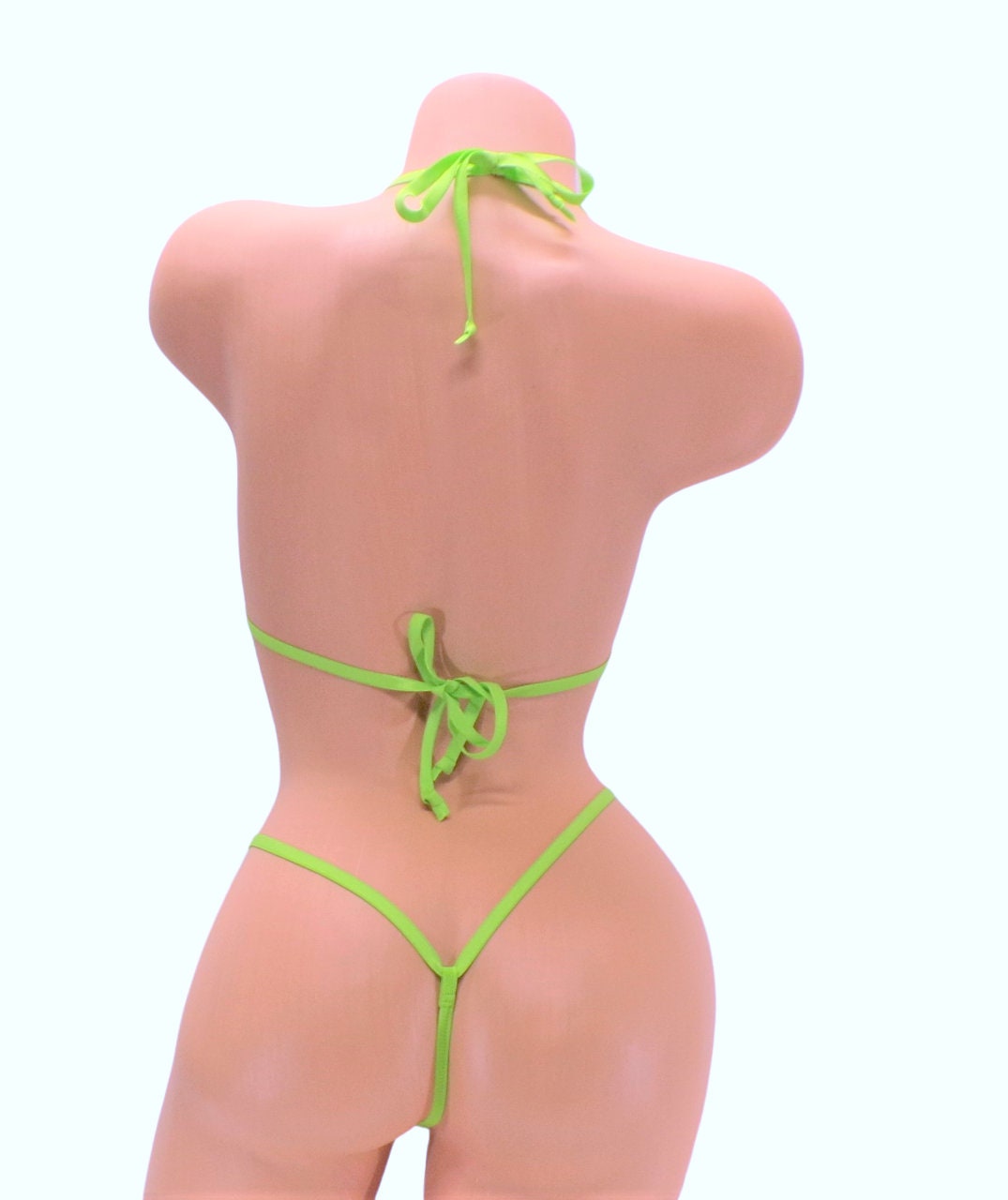 Mini Micro G-String Bikini-Choice of Bottom-Burnt Orange Mystique trimmed in Green with a Rhinestones- S/M - Image 4