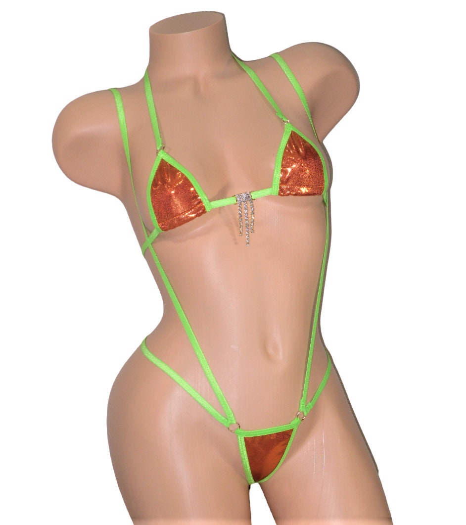 Mini Micro Slingshot-Choice of Bottom-Burnt Orange Mystique-Green Trim- S/M - Image 2