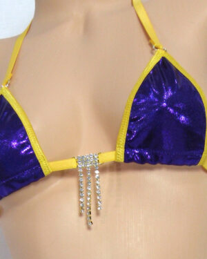 Micro G-String Bikini-Choice of Bottom-Purple Mystique trimmed in Gold with a Rhinestones- S/M
