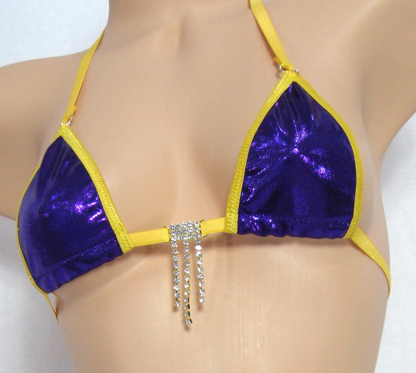 Micro G-String Bikini-Choice of Bottom-Purple Mystique trimmed in Gold with a Rhinestones- S/M