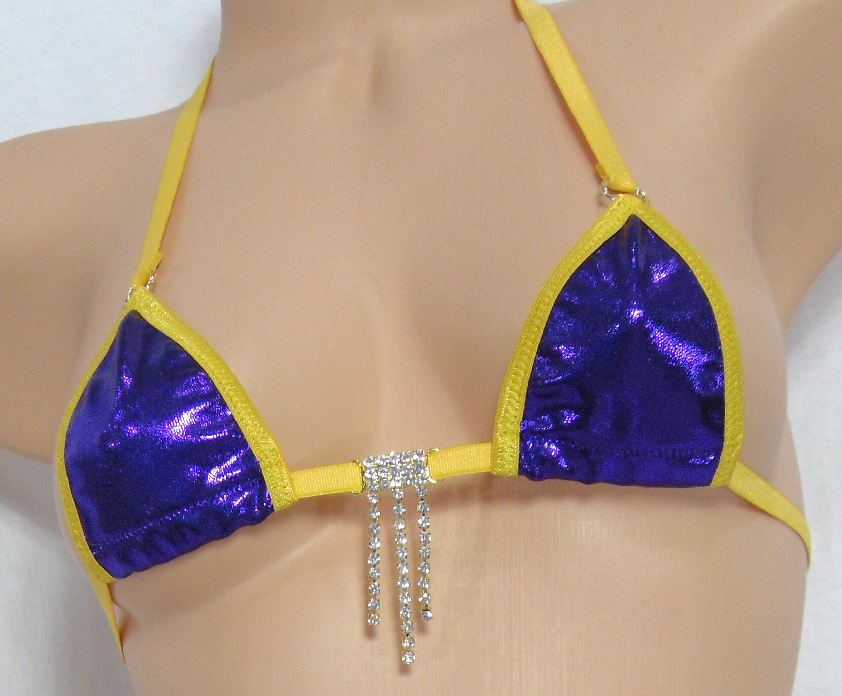 Mini Micro G-String Bikini-Choice of Bottom-Purple Mystique trimmed in Gold with a Rhinestones- S/M - Image 3