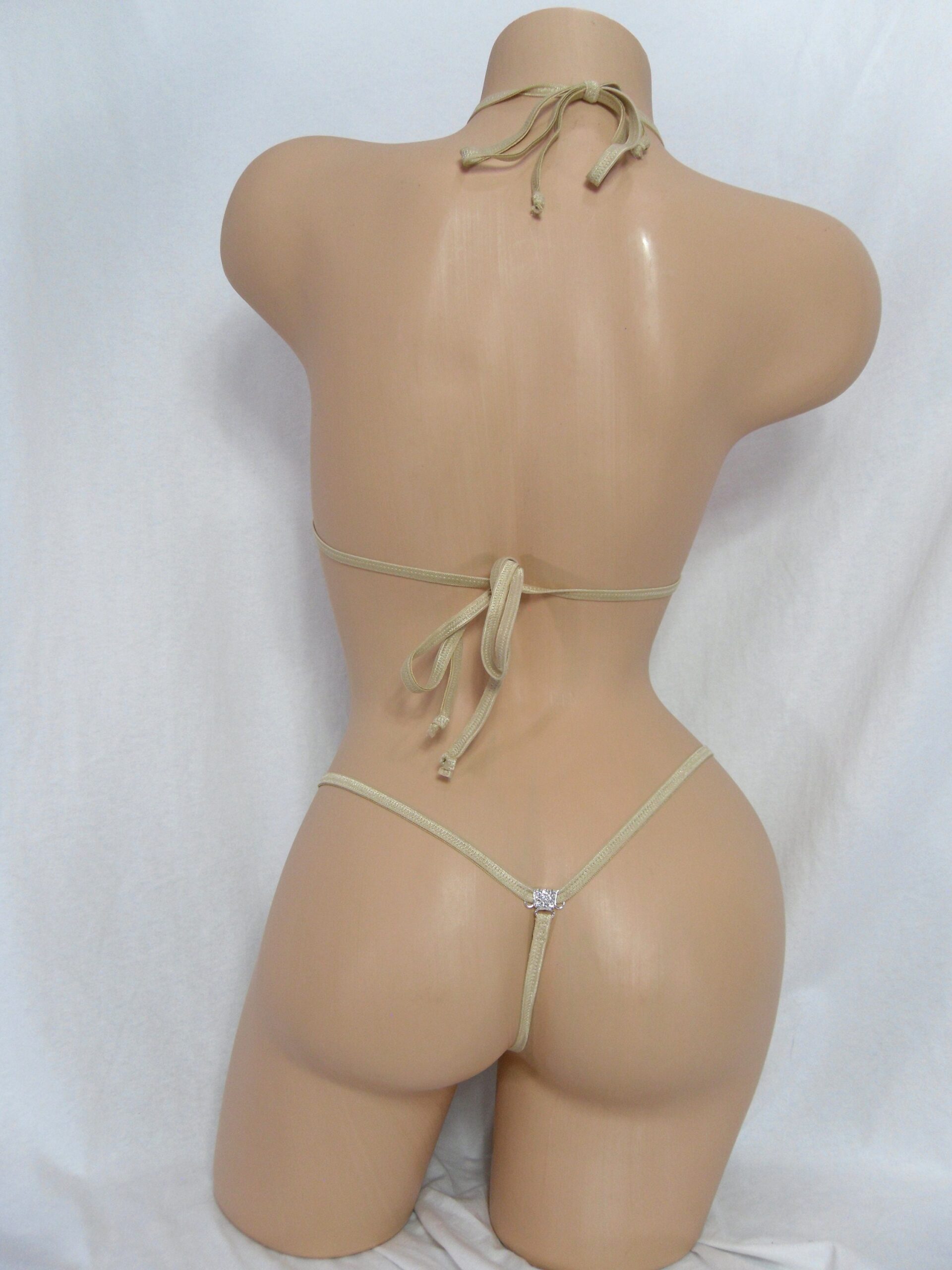 Micro G-String Bikini with RHINESTONES! Burnt Orange Mystique trimmed in Tan-S/M - Image 4