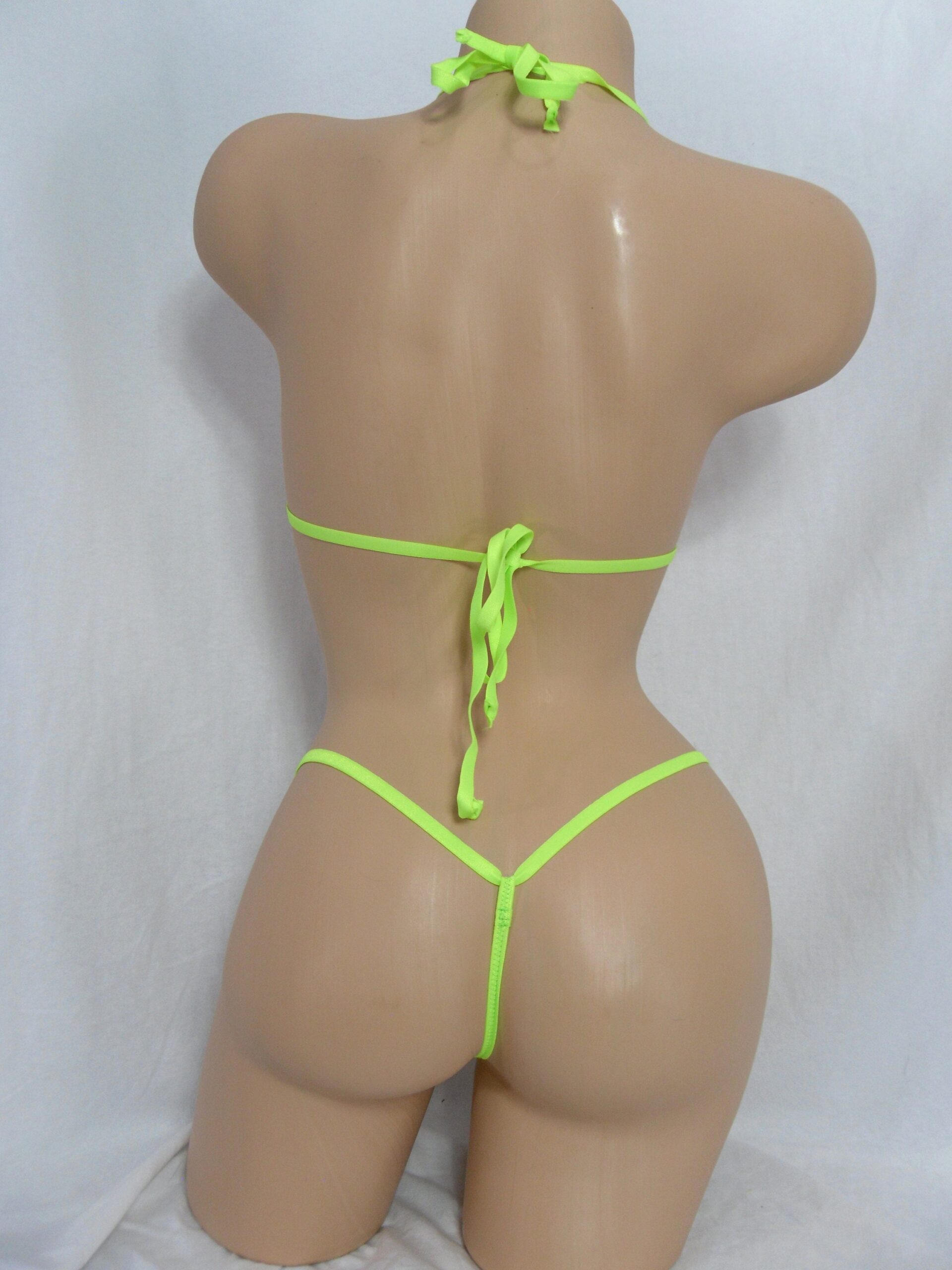 Micro G-String Bikini-Burnt Orange Mystique trimmed in Neon Green with a Rhinestones- S/M - Image 3
