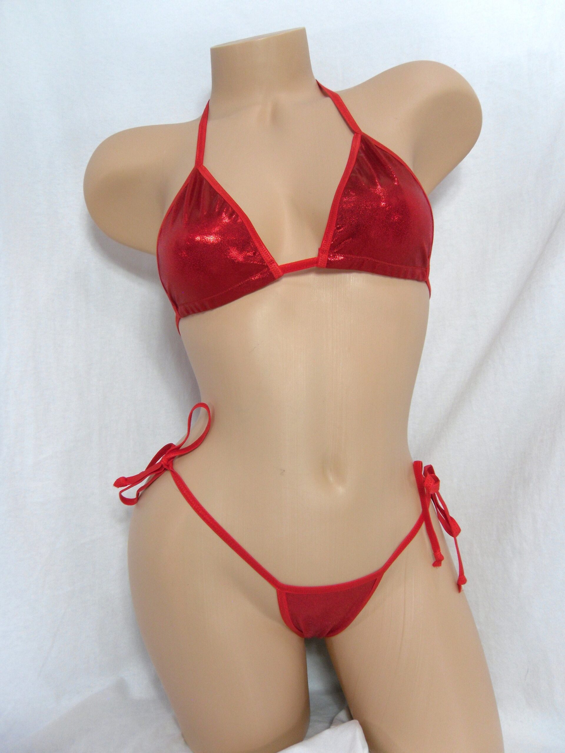Red Micro Scrunch butt Bikini w/adj. Standard Triangle Top, side tie Bottom- Red Tim-S/M - Image 2