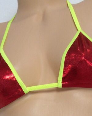 Micro Side Tie G-String- Red Mystique Spandex-Neon Yellow Trim-  S/M