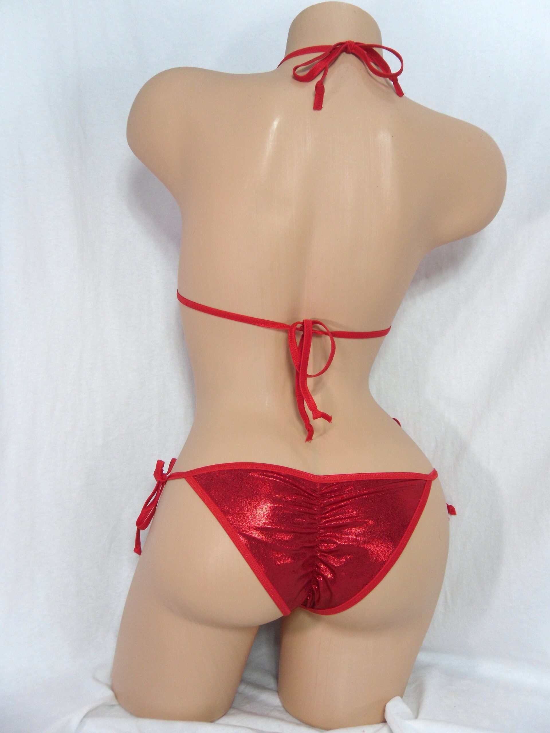 Red Micro Scrunch butt Bikini w/adj. Standard Triangle Top, side tie Bottom- Red Tim-S/M - Image 4