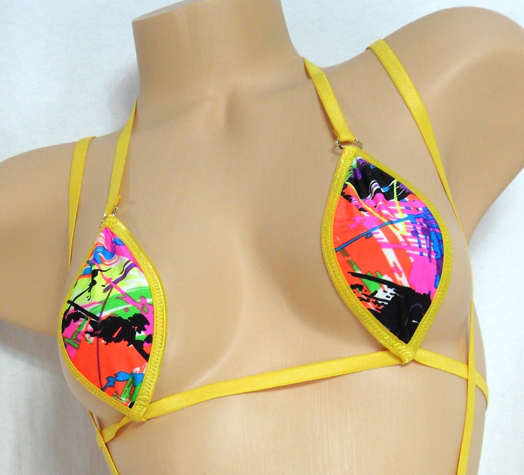 Teardrop w/Slingshot G-String Combo- 80's Splatter- Gold Trim -S/M - Image 2