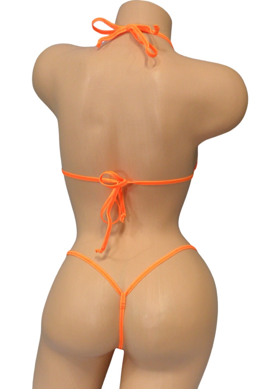 Micro G-String in Pastel Tie Dye Holographic Mystique trimmed in Neon Orange-S/M - Image 3