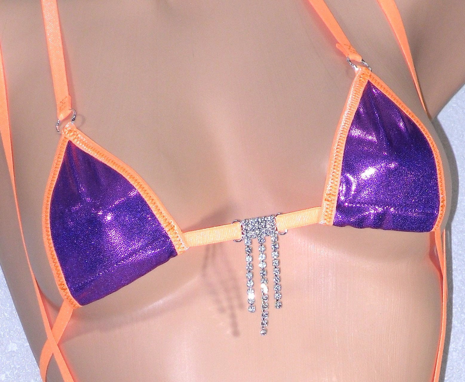 Mini Micro Slingshot G-String Combo-Purple (Grape) Mystique-Orange Trim and a Rhinestone-S/M - Image 2