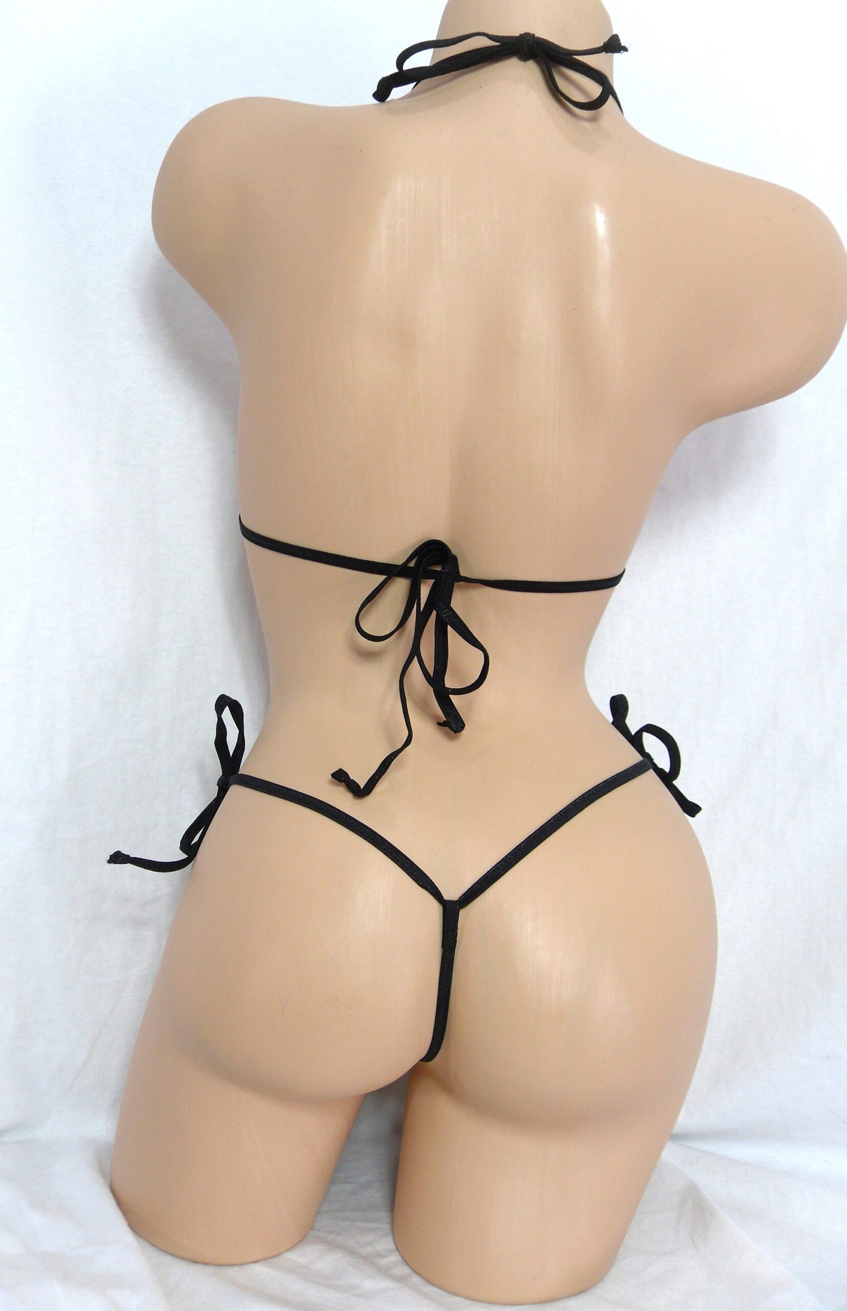 Micro Side Tie G-String- Hot Pink and Silver Stripe Mystique-Black Trim- S/M - Image 3