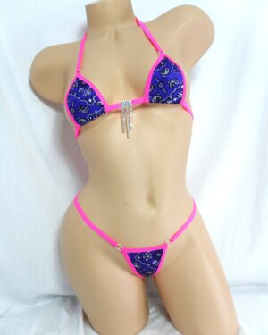 Mini Micro Bikini-CHOICE of G-String Bottom-Purple Bandana with Hot Pink Trim-S/M