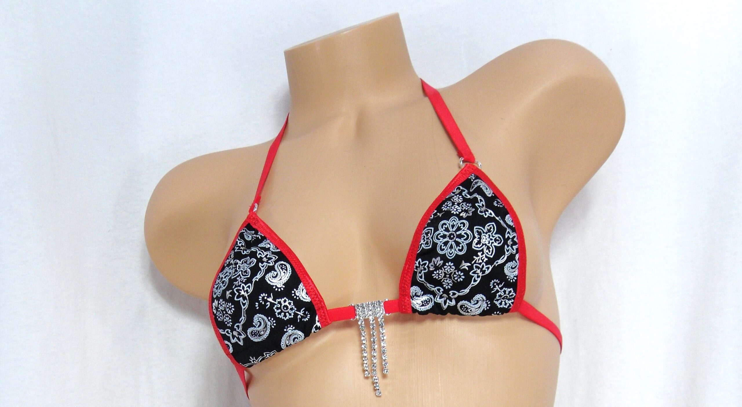 Micro G-String Bikini-Black Bandana with Red Trim-S/M