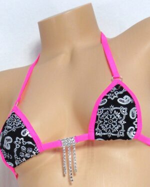 Mini Micro G-String Bikini-Black Bandana with Hot Pink Trim-S/M