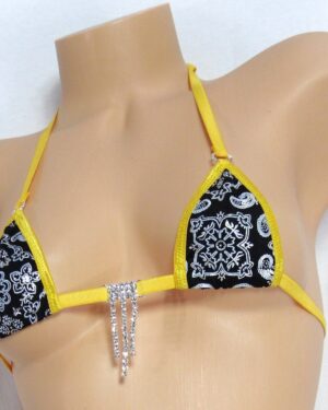 Mini Micro G-String Bikini-Black Bandana with Gold Trim-S/M